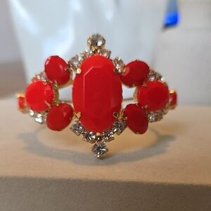 Gold and Orange Acrylic Bead Clamper Hinge Bracelet